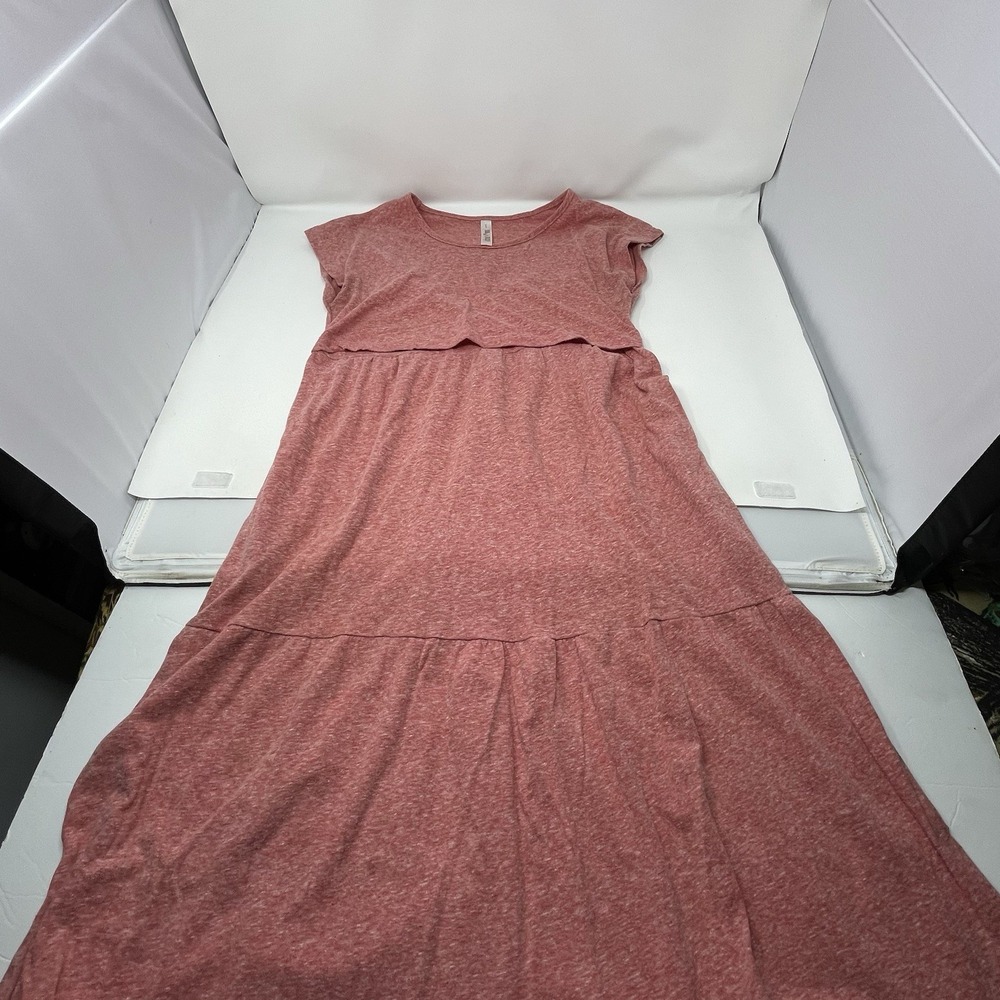 Latched Mama Tiered Maxi Nursing Maternity Dress Heathered Mauve Pink Size Small